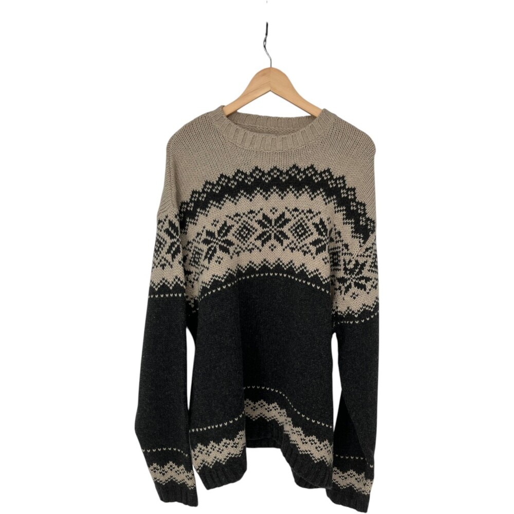 Arizona Sweater Mens Size XL Beige Gray Fair Isle Wool Blend Pullover Vintage